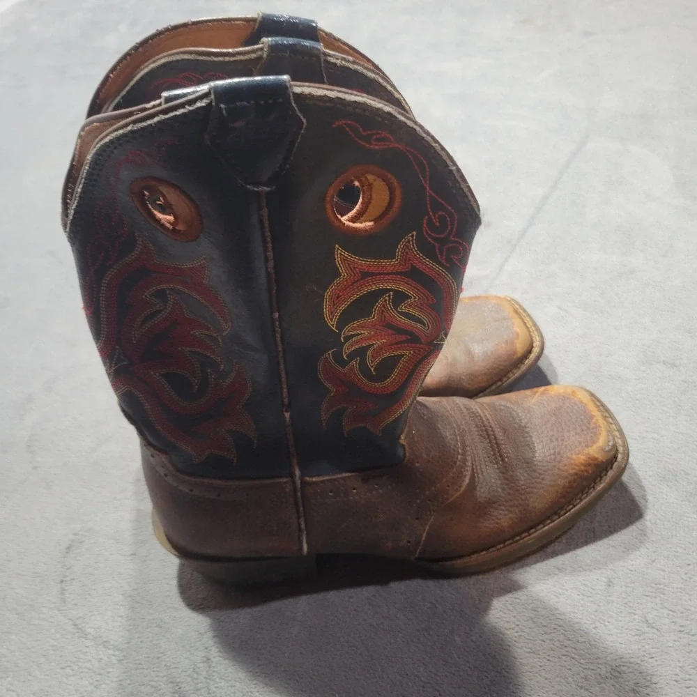 Justin Cowboy‎ Boots Kids 4D Brown Blue 2520JR Square Toe Western Leather Rodeo
